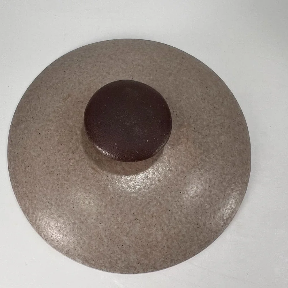 Vtg Studio Pottery Dish Pot Crock Stoneware Handles Lidded Earth Tones Rustic